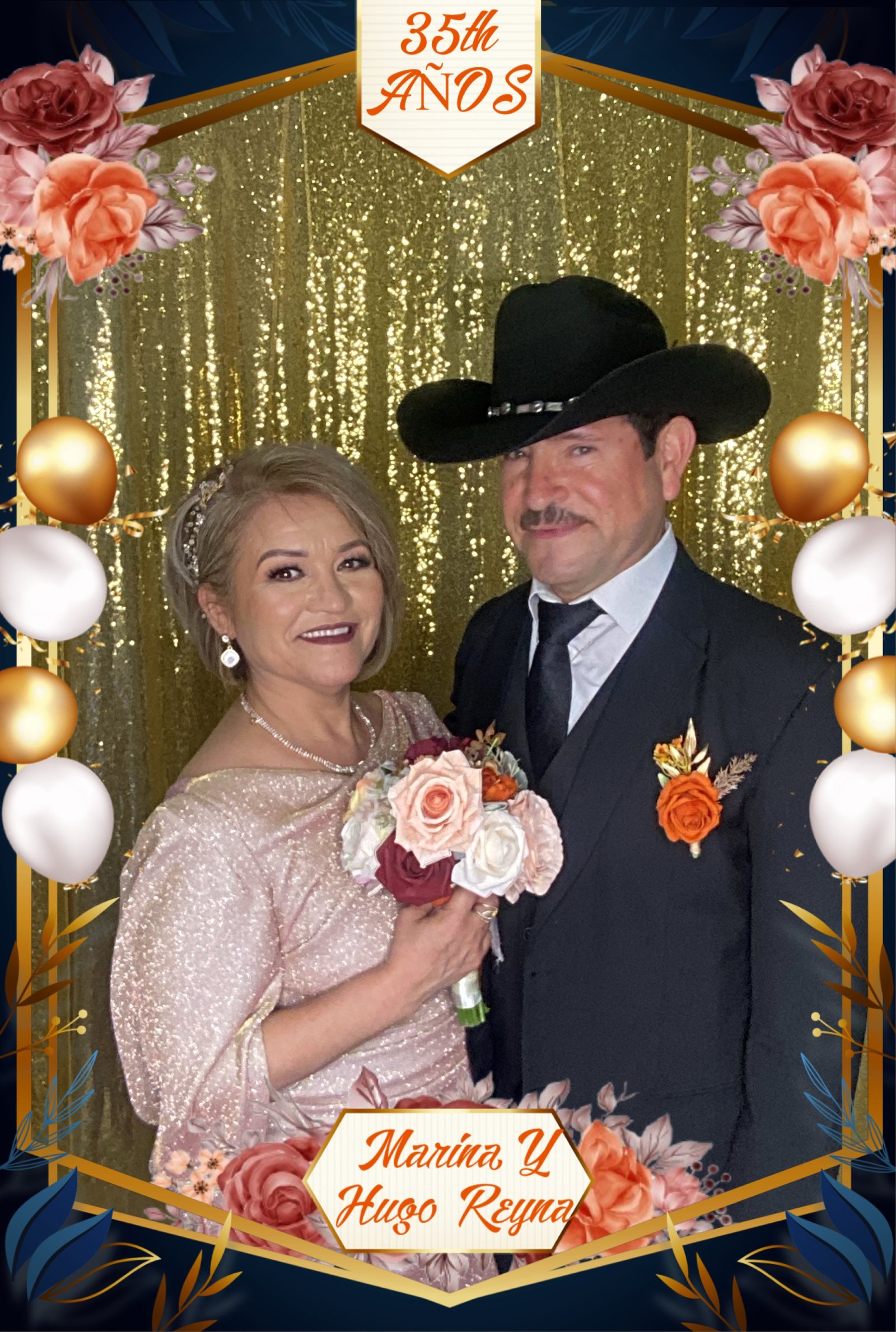 Couple using photo booth at wedding reception